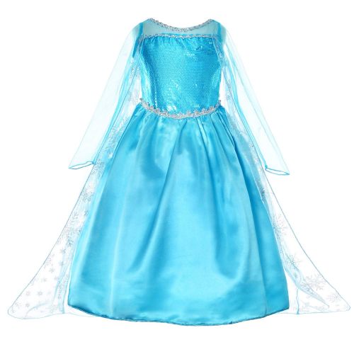  Party Chili Snow Queen Princess Elsa Costumes Birthday Party Dress Up for Little Girls with Wig,Crown,Mace,Gloves Accessories 3-10 Years