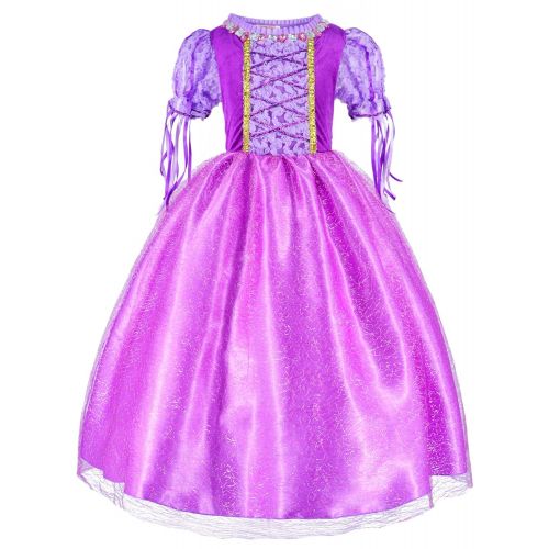  Party Chili Long Hair Rapunzel Princess Costume For Girls Party Dress Up With Long Braid and Tiaras Set Age of 3-12 Years