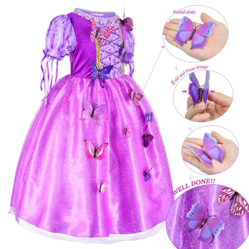  Party Chili Long Hair Rapunzel Princess Costume For Girls Party Dress Up With Long Braid and Tiaras Set Age of 3-12 Years