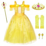 Party Chili Yellow Dress Princess Belle Costume Girls Birthday Party Dress Up with Accessories Age 2-12 Years