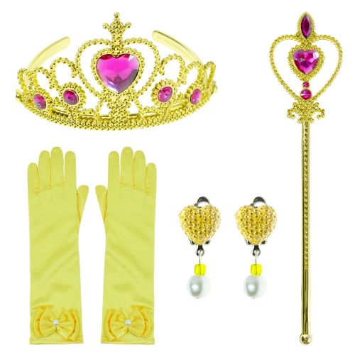  Party Chili Yellow Dress Princess Belle Costume Girls Birthday Party Dress Up with Accessories Age 2-12 Years