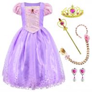 Party Chili Princess Costume Dress for Girls Party Dress Up with Braid,Earings,Tiaras & Wand 3-9 Years