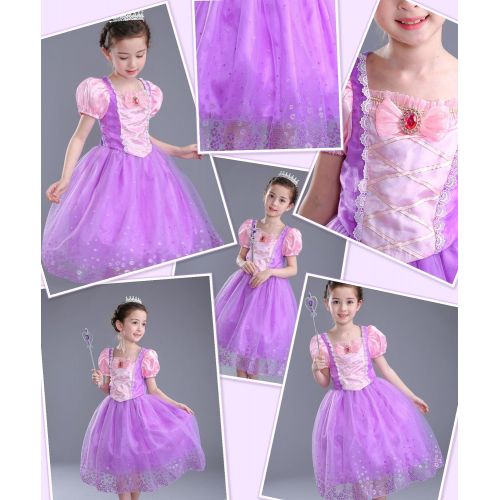  Party Chili Princess Costume Dress for Girls Party Dress Up with Braid,Earings,Tiaras & Wand 3-9 Years