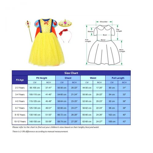  Party Chili Princess Snow White Costume for Girls Dress Up with Accessories 2-12 Years