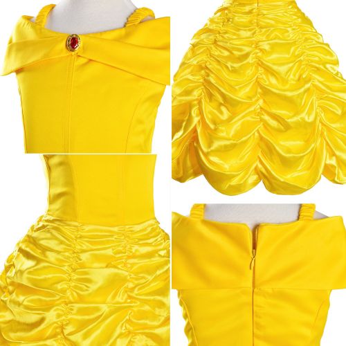  Party Chili Princess Belle Costume Birthday Party Fancy Dress Up For Girls with Accessories(Crown+Wand+Earrings+Gloves) 2-10 Years