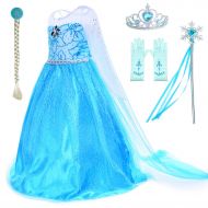 Party Chili Snow Queen Princess Elsa Costumes Birthday Dress Up for Little Girls with Crown,Mace,Gloves Accessories 3-12 Years