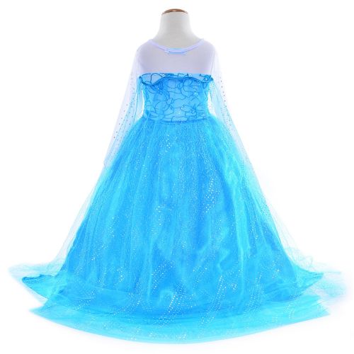  Party Chili Snow Queen Princess Elsa Costumes Birthday Dress Up for Little Girls with Crown,Mace,Gloves Accessories 3-12 Years