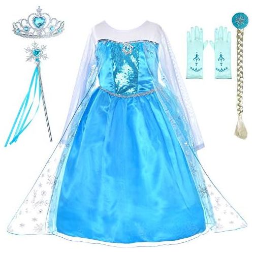  Party Chili Princess Dress Up Costumes for Little Girls Birthday Party with Wig,Crown,Mace,Gloves Accessories 3 10 Years