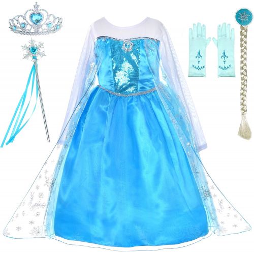  Party Chili Princess Dress Up Costumes for Little Girls Birthday Party with Wig,Crown,Mace,Gloves Accessories 3 10 Years