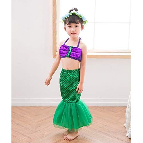  Party Chili Princess Mermaid Green Dress Costumes for Toddler Little Girls with Headband,Crown,Mace,Gloves,Necklace,Earrings