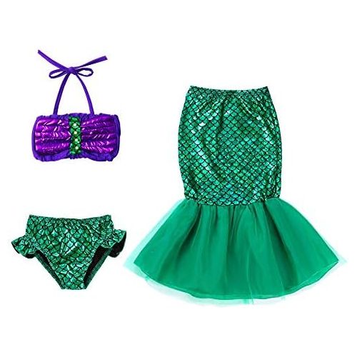  Party Chili Princess Mermaid Green Dress Costumes for Toddler Little Girls with Headband,Crown,Mace,Gloves,Necklace,Earrings