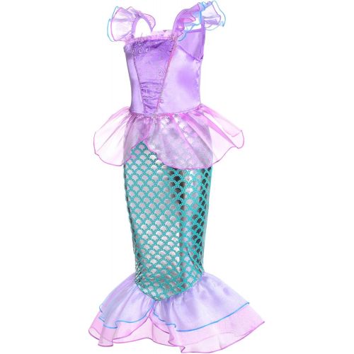  Party Chili Little Girls Mermaid Princess Costume for Girls Dress Up Party with Gloves,Crown Mace 3 10 Years