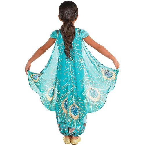  Party City Aladdin Jasmine Whole New World Costume for Children, Features a Peacock Jumpsuit with a Cape