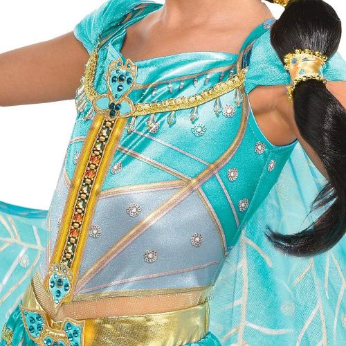  Party City Aladdin Jasmine Whole New World Costume for Children, Features a Peacock Jumpsuit with a Cape