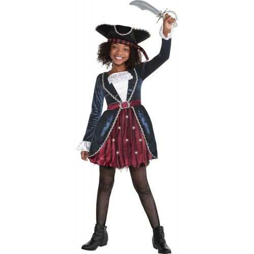  할로윈 용품Party City Light Up Sparkle Pirate Halloween Costume for Girls, Includes Dress, Hat and Batteries