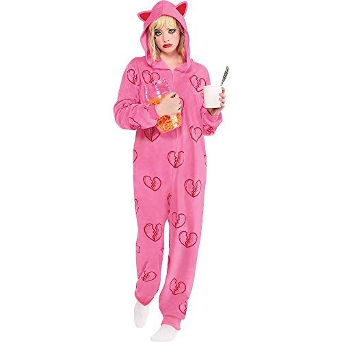  할로윈 용품Party City Harley Quinn Heart Break Onesie Halloween Costume for Women, Birds of Prey, with Hood