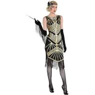 Party City Roaring 20s Flapper Girl Halloween Costume for Women, Black/Gold Includes Dress and Headband