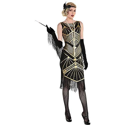  할로윈 용품Party City Roaring 20s Flapper Girl Halloween Costume for Women, Black/Gold Includes Dress and Headband