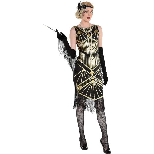  할로윈 용품Party City Roaring 20s Flapper Girl Halloween Costume for Women, Black/Gold Includes Dress and Headband