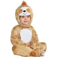 Party City Soft Cuddly Sloth Halloween Costume for Babies, Hooded Onesie, Tan and White