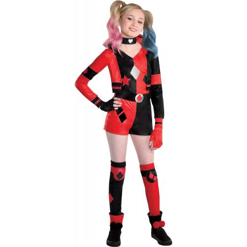  할로윈 용품Party City Harley Quinn Halloween Costume for Girls, DC Comics Includes Romper, Choker, Gloves and Leg Warmers