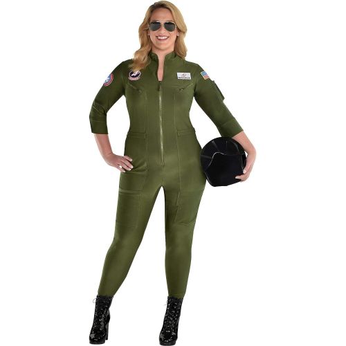  할로윈 용품Party City Top Gun: Maverick Flight Costume for Women, Halloween, Olive Green, Plus Size (18-20), Catsuit with Zipper