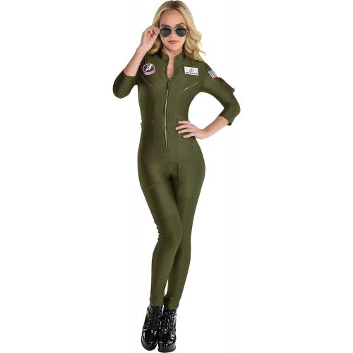  할로윈 용품Party City Top Gun: Maverick Flight Costume for Women, Halloween, Olive Green, Catsuit with Zipper