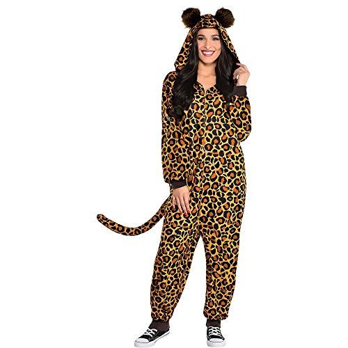  할로윈 용품Party City Leopard Zipster Halloween Costume for Women, Hooded Onesie, Black, Brown and Gold