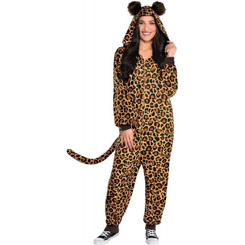  할로윈 용품Party City Leopard Zipster Halloween Costume for Women, Hooded Onesie, Black, Brown and Gold