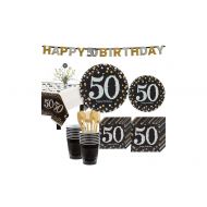 Party City Sparkling Celebration 50th Birthday Party Kit for 16 Guests, 136 Pieces, Includes Tableware and Decorations