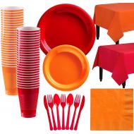 Party City Red and Silver Plastic Tableware Kit for 50 Guests, 487 Pieces, Includes Plates, Napkins, and Table Covers