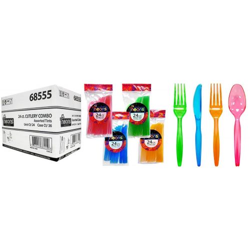  Party Dimensions Neon Plastic Combo Cutlery, Multi Color, Pack of 24