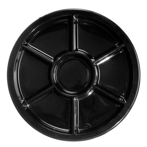  Party Essentials Soft Plastic 12-Inch Round Divided Catering Trays, Black, 2-Pack