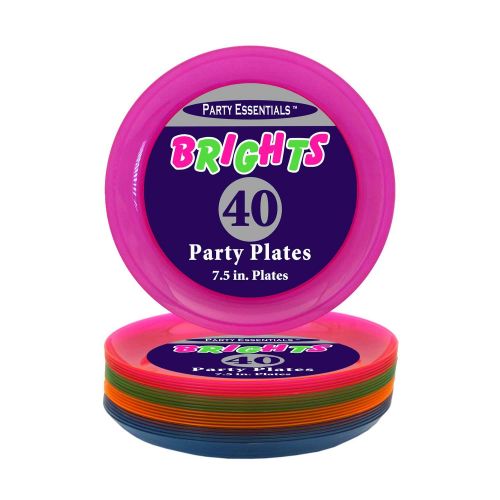  Party Essentials N74090 Brights Hard Plastic Round Salad Party Plate, 7-1/2 Diameter, Assorted Neon (Case of 480)