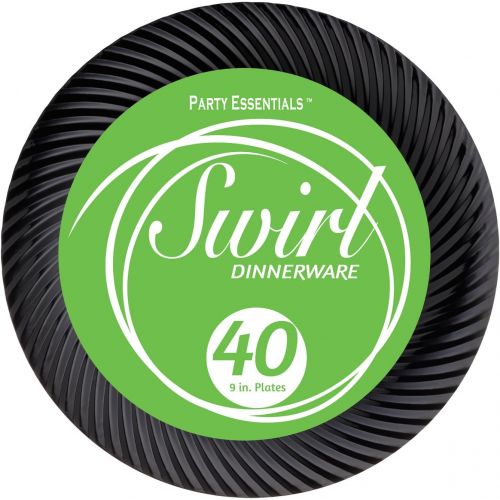  Party Essentials 40-Count Hard Plastic 9 Lunch/Dinner Plates with Swirled Rims, Black