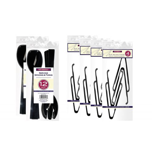  Party Essentials 40 Piece Hard Plastic Serving Utensils Kit, Black