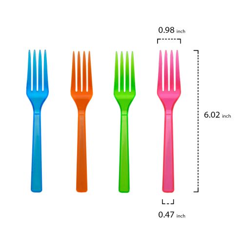  Party Essentials Medium-Weight Hard Plastic Cutlery Combo Pack, Knives/Forks/Spoons, Assorted Neon, 480 Place Settings (1,440 Pieces)