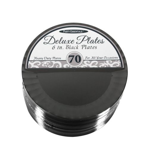  Party Essentials Deluxe Quality Hard Plastic 70 Count Round Party/Dessert Plates, 6-Inch, Black