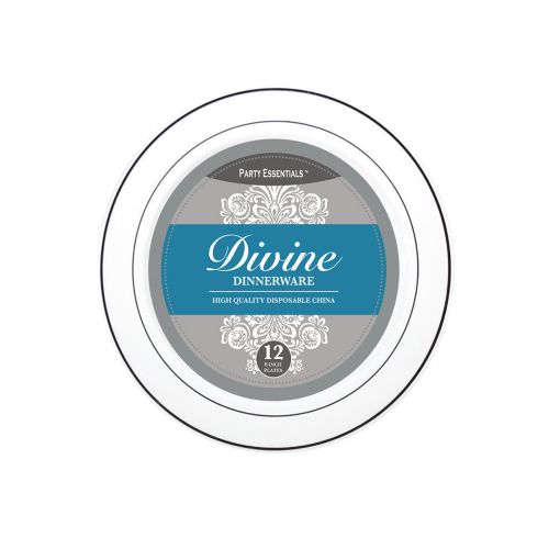  Party Essentials N278020 Divine Plastic Plates with Silver Rim, 6, White with Silver (Case of 144)