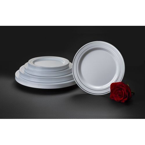  Party Essentials N278020 Divine Plastic Plates with Silver Rim, 6, White with Silver (Case of 144)