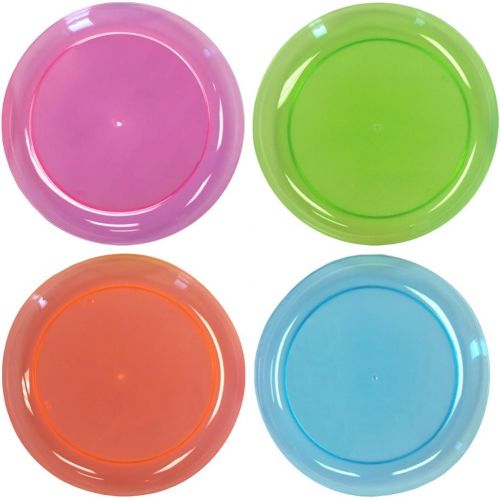  Party Essentials Hard Plastic 6-Inch Round Party/Dessert Plates, Assorted Neon, 40-Count