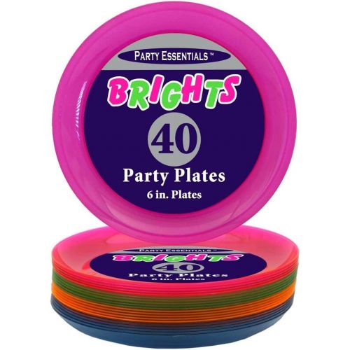  Party Essentials Hard Plastic 6-Inch Round Party/Dessert Plates, Assorted Neon, 40-Count