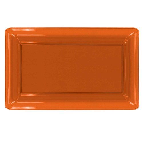  Party Essentials N121855 Heavy Duty Brights Plastic Rectangular Tray, 12 Length x 18 Width, Neon Orange (Case of 6): Kitchen & Dining