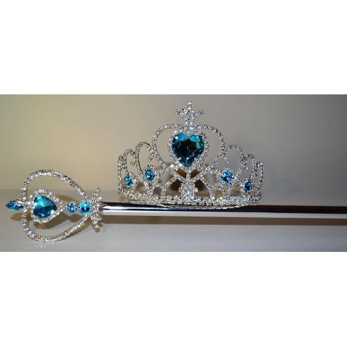  Party Hair Ice Princess Frozen Snow Elsa Crown & Wand, Silver Plated, Crystal Stones, Tiara