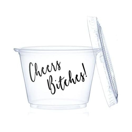  [아마존베스트]Party Unlimited Plastic Jello Shot Cups with Lids, 50 Pack 2.5oz, Bonus Jello Shot Recipe eBook Included (Cheers, 50)