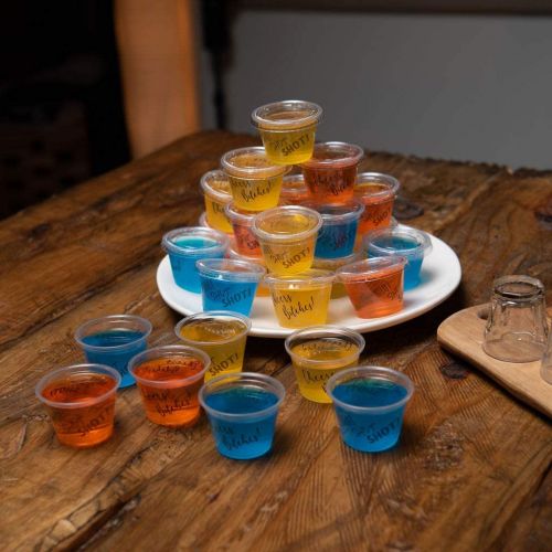  [아마존베스트]Party Unlimited Plastic Jello Shot Cups with Lids, 50 Pack 2.5oz, Bonus Jello Shot Recipe eBook Included (Cheers, 50)