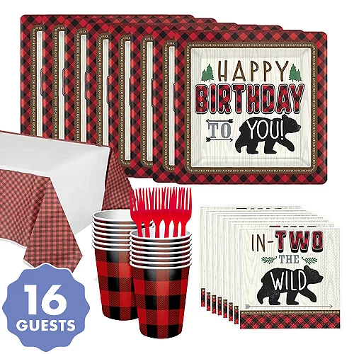 PartyCity Little Lumberjack 2nd Birthday Party Kit for 16 Guests