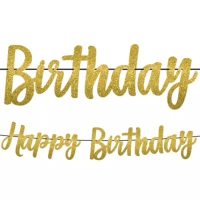 PartyCity Glitter Gold Happy Birthday Banner