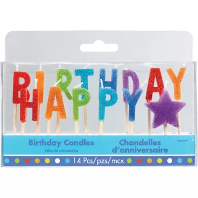  PartyCity Glitter Multicolor Happy Birthday Toothpick Candle Set 14pc