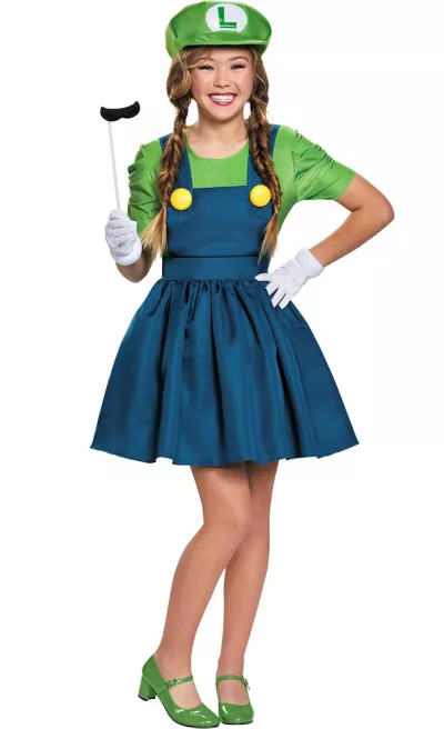 PartyCity Tween Girls Miss Luigi Costume - Super Mario Brothers